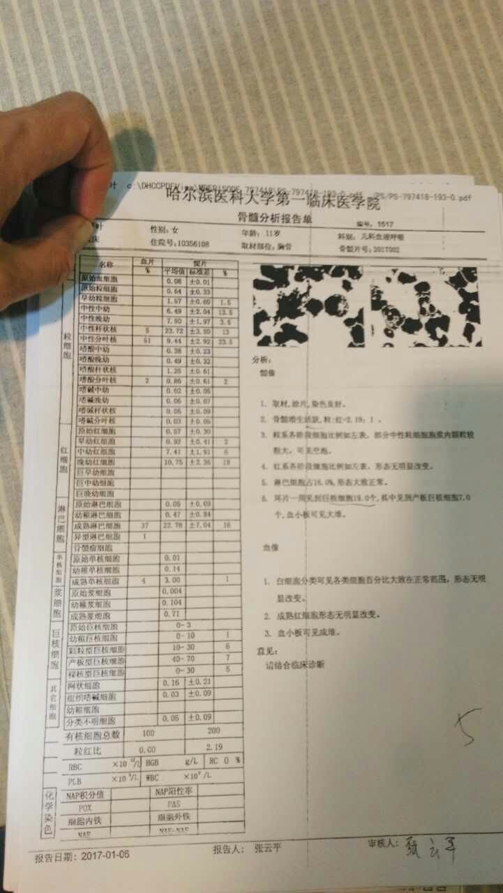 第一次住院，输丙球5天后做骨穿