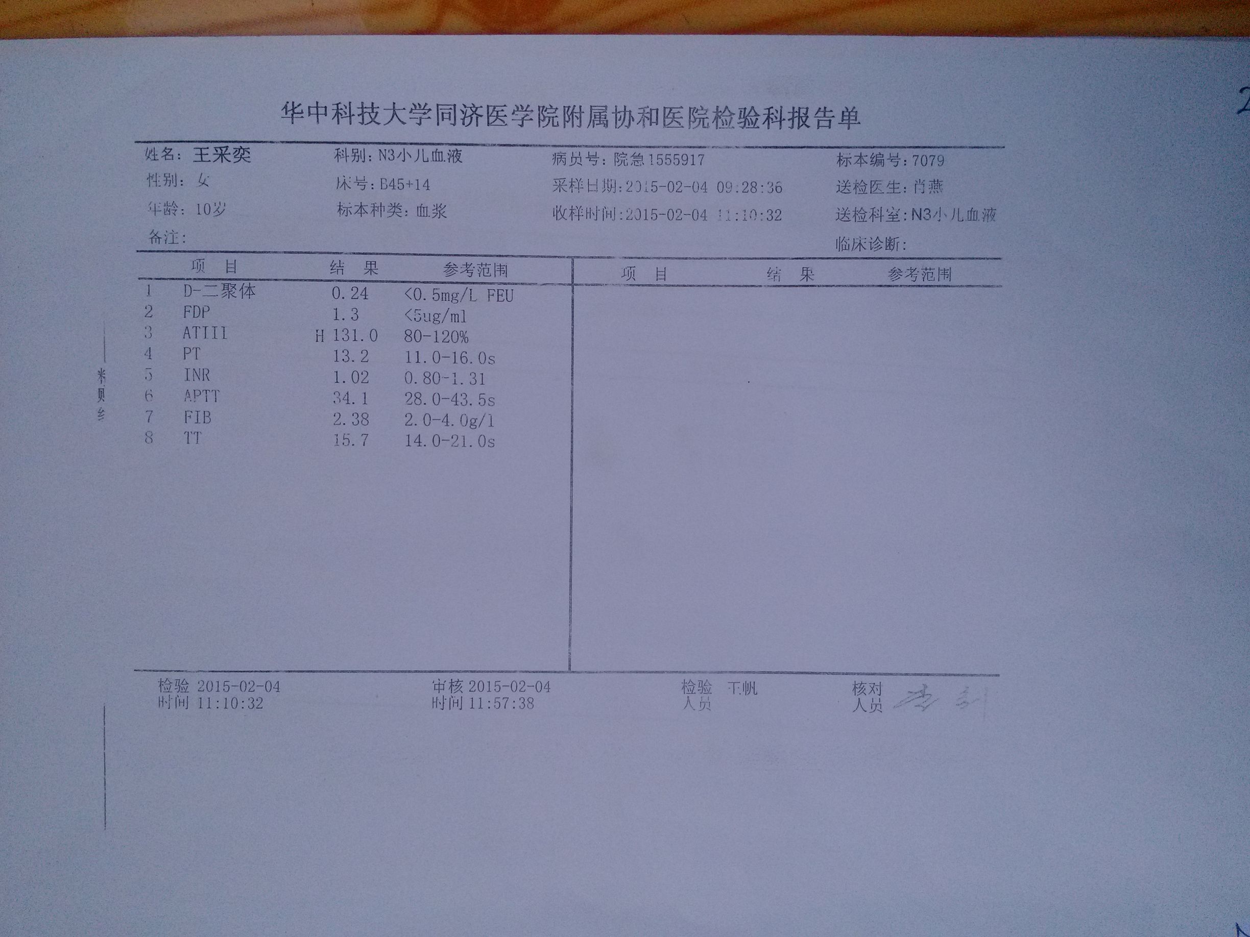 15年2月4号凝血八项