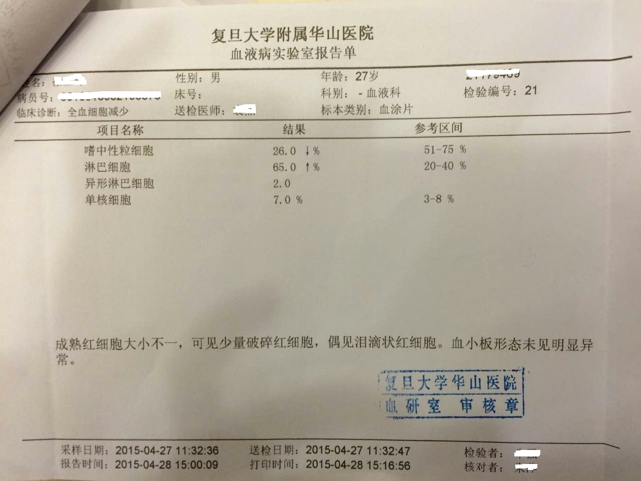 27日血液报告