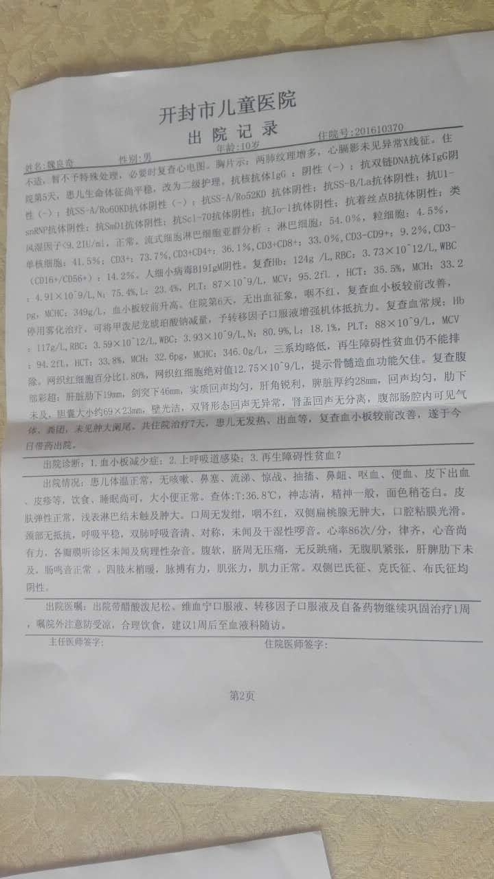 出院医生给的诊断