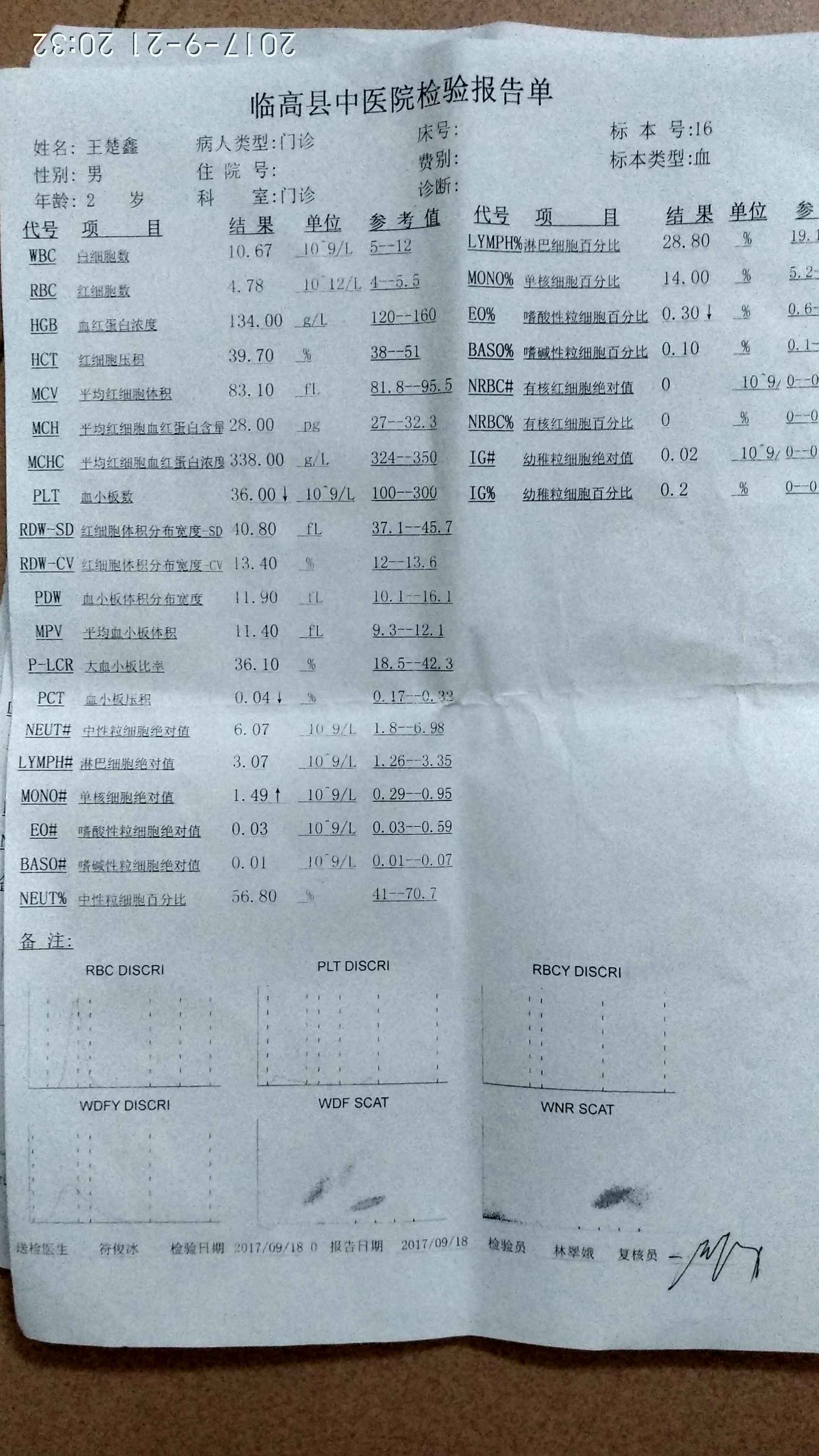 血常规9月18日
